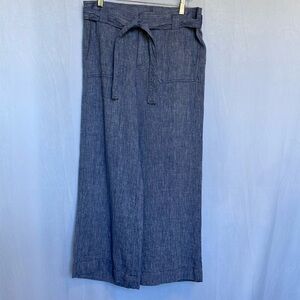 Caslon Women’s Blue 100% Linen Blend Wide Leg Pants with Belt Size Small